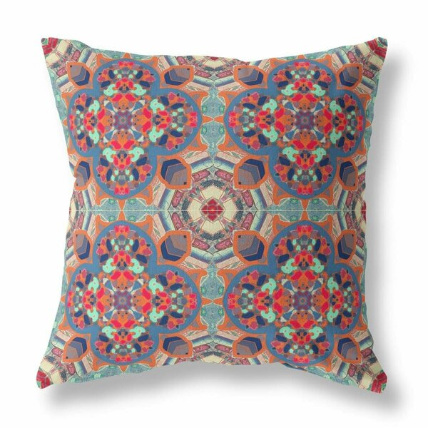 Homeroots 26 in. Cloverleaf Indoor & Outdoor Throw Pillow Orange Blue & Aqua 411857